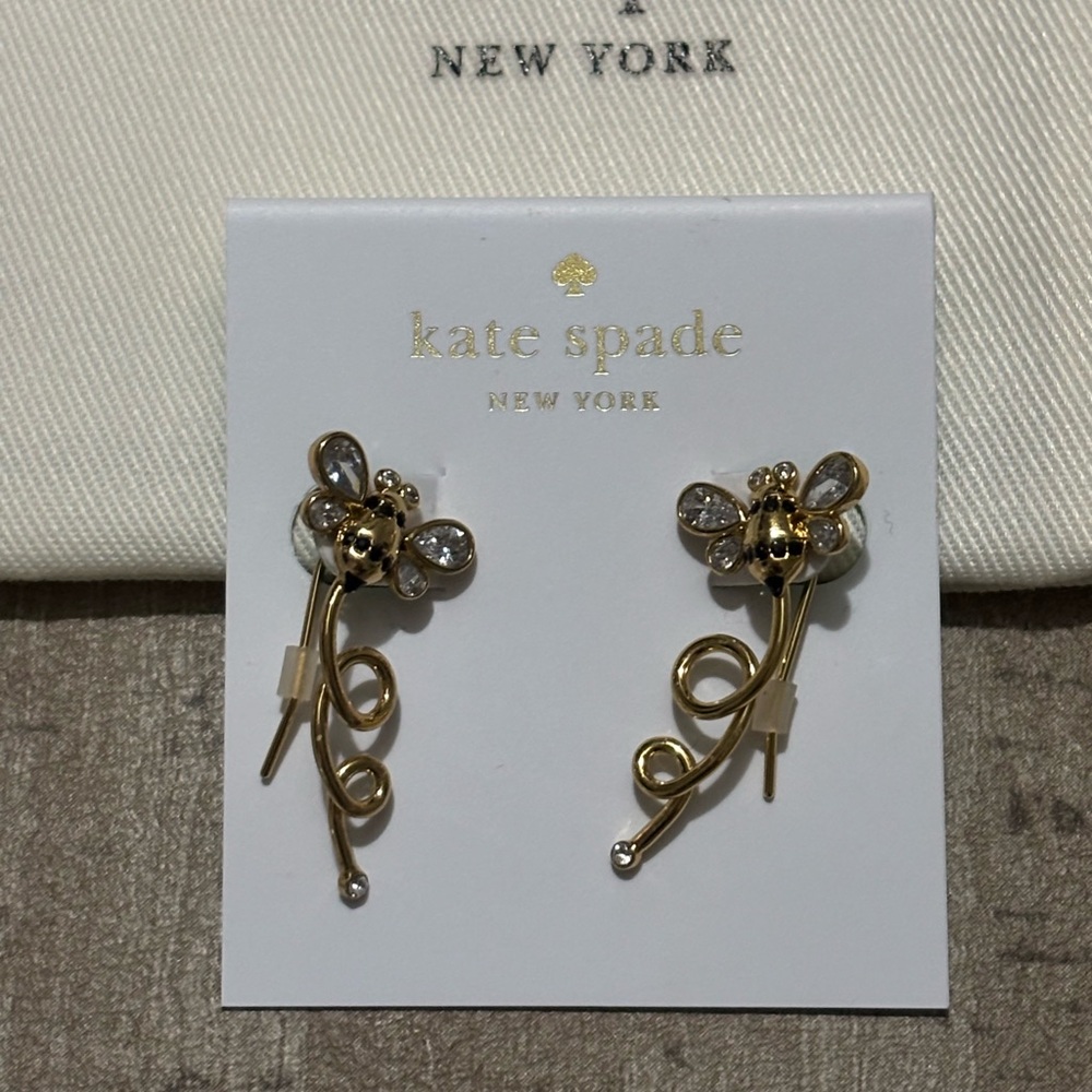 Kate Spade New York Picnic Perfect Bee Ear Pins Earrings w/ KS Dust Bag